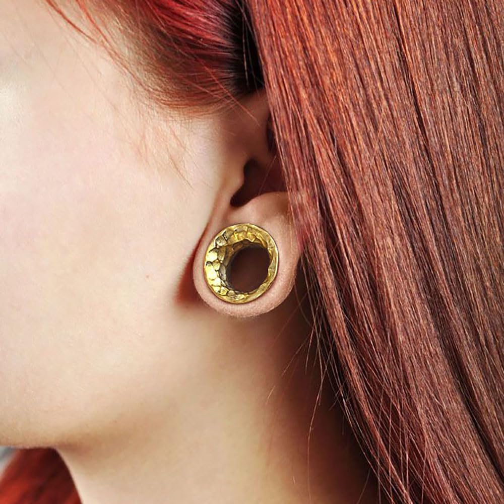 Casvort 2 dilatadores de oreja clásicos martillados hipoalergénicos de 2G-1 pulgada, acero inoxidable quirúrgico 316, cómodos túneles de oreja con doble acampanado, joyería para piercing corporal