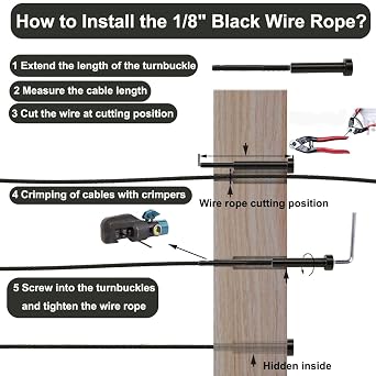 400Ft 1/8 Inch Black Wire Rope, T316 Stainless Steel Aircraft Cable for Deck Cable Railing Hardware Kit, Stair Deck Fencing DIY Balustrade