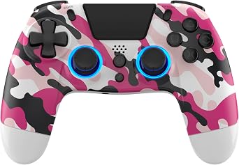 Gioteck VX4+ Wireless Controller for PlayStation 4 (PS4) - Pink Camo - Customisable RGB Lighting and Programmable Back Buttons - Bluetooth Compatible
