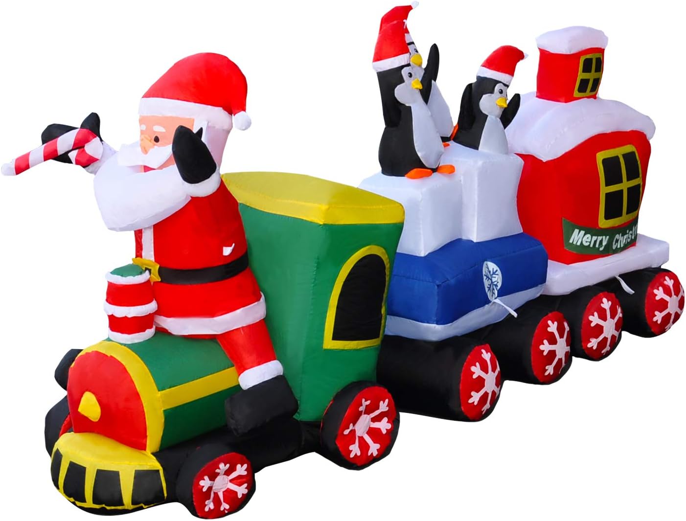 SEASONBLOW 8 Ft LED Lighted Inflatables Christmas Train with Santa Claus,Penguin Decorations Inflatable Yard Garden Lawn Indoors Outdoors Home