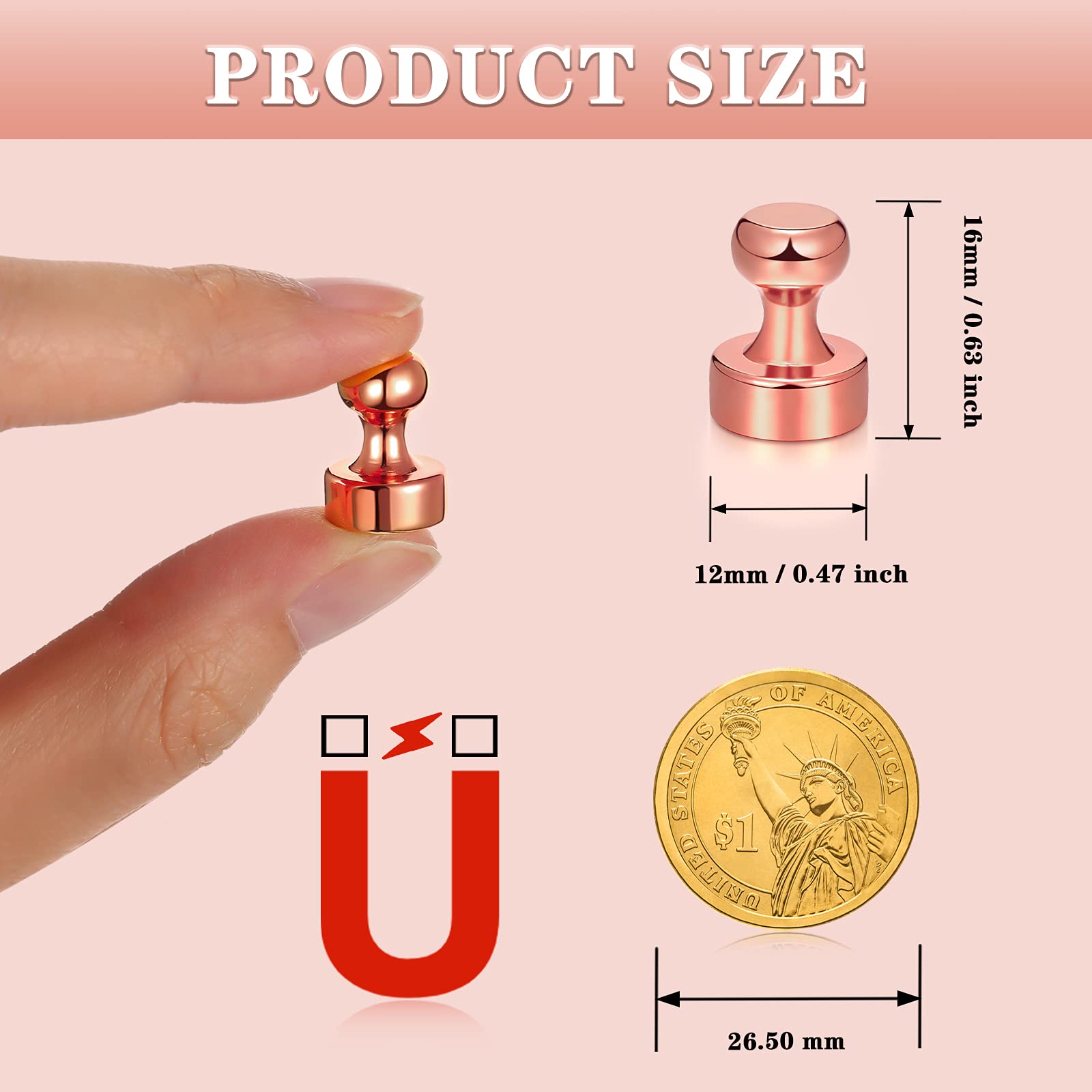 12 Pieces Magnetic Push Pins Magnetic Thumb Tacks Pins Magnet Gold Pins...