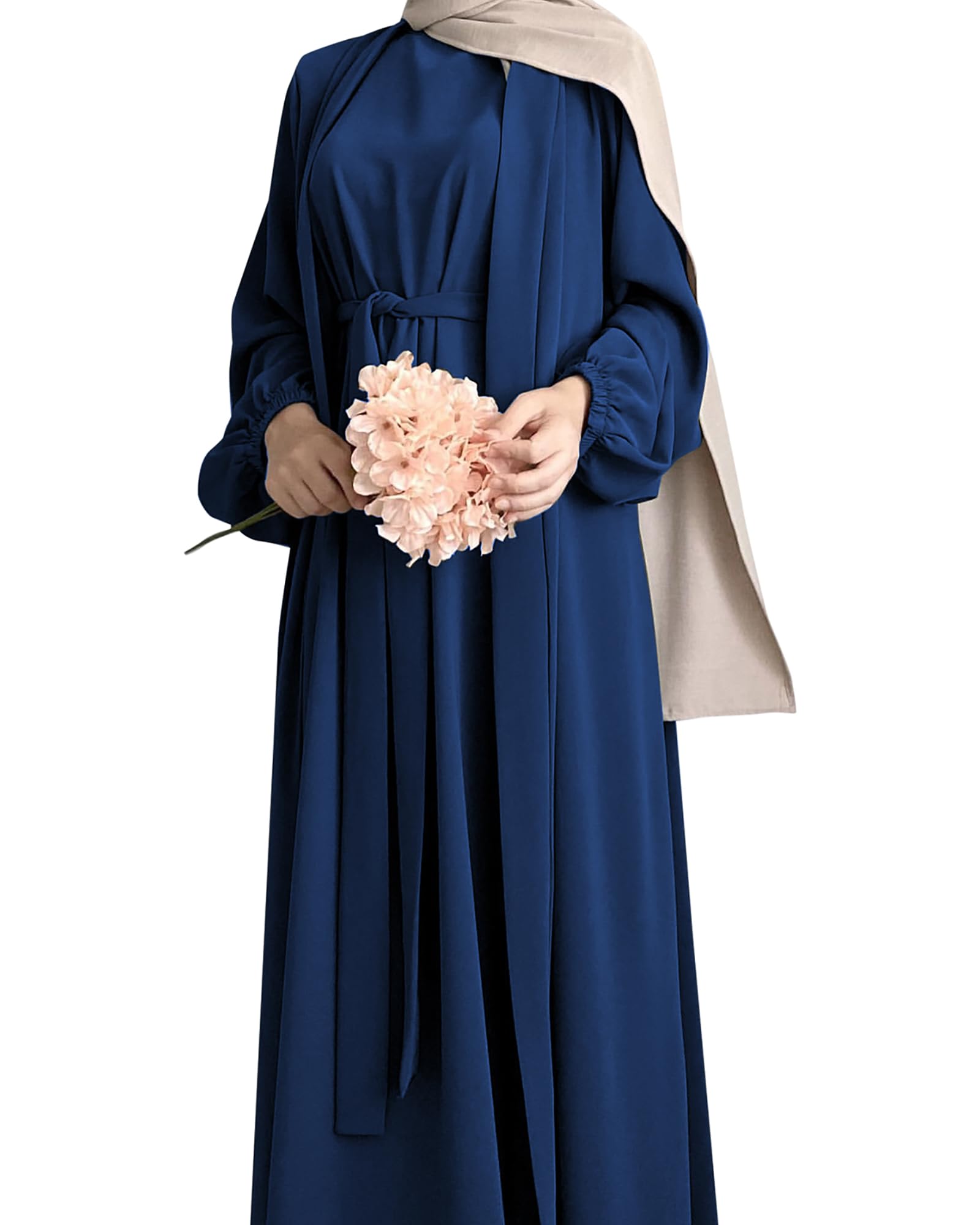 Women's Muslim Dress Two Pieces Set Islamic Prayer Abaya Modest Solid Color Muslim Outfits