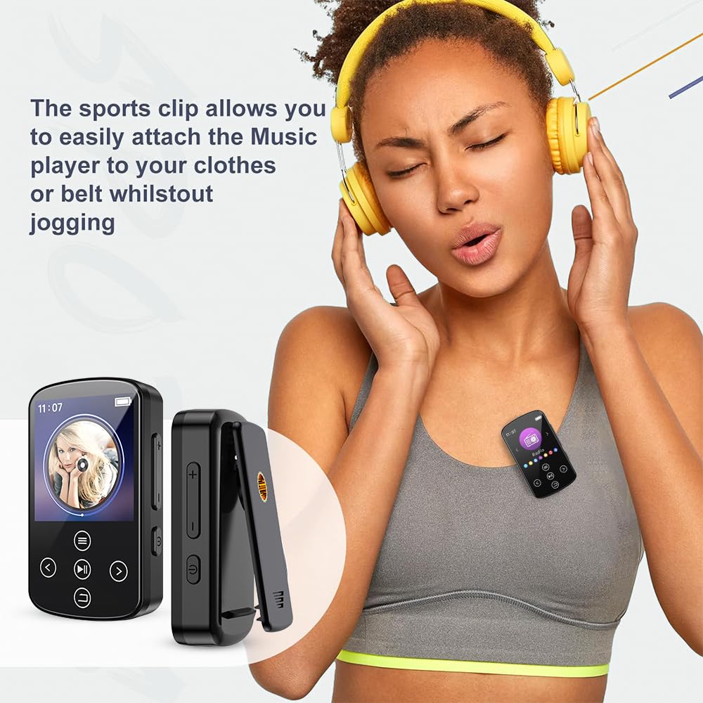 Lettore musicale portatile HiFi – Lettore MP3 con clip, touch screen, funzione OTG, scheda di memoria 64G inclusa (estensione 128G) – Alta fedeltà per audiofili