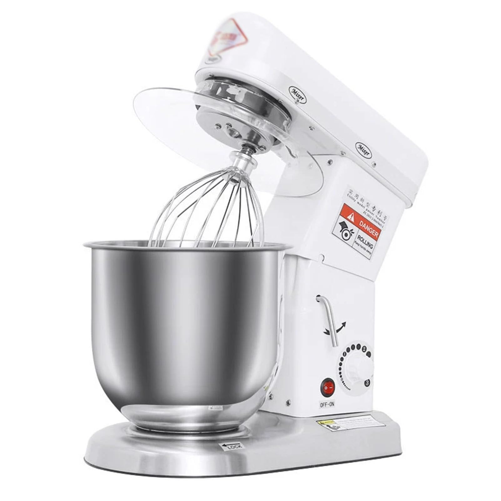 Oiyekntd Commercial Electric Food Mixer, 3 Speed Large Capacity Stand Mixer, Kitchen Mixer with Dough Hook+Mixing Hook+Egg Beater, for Schools, Bakeries, Restaurants, Pizzerias White-10L