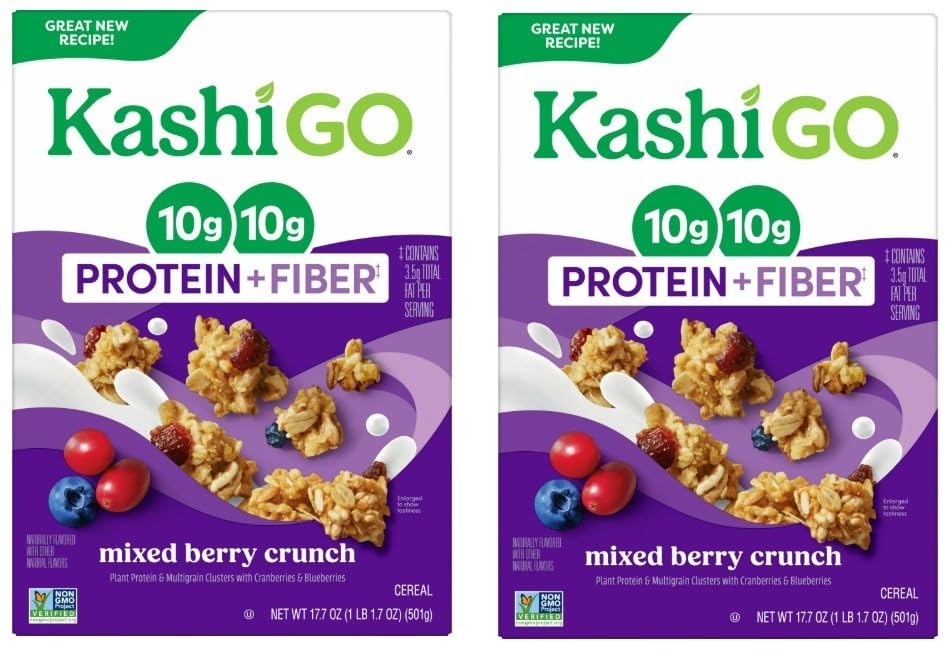 Cold Breakfast Cereal byKashi- Vegan Protein - Fiber Cereal - Mixed Berry Crunch - 17.7 Oz Box - Pack of 2