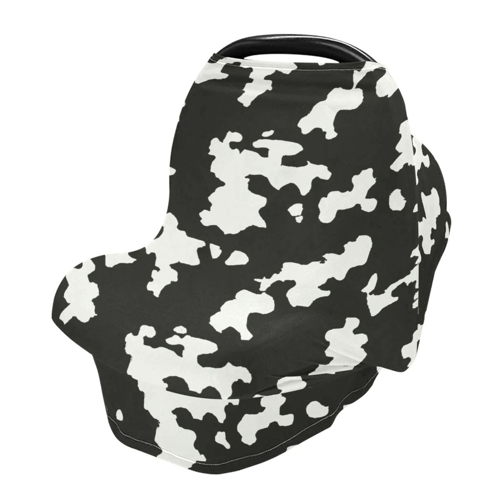 Nesatuwa Baby Car Seat Cover Black White Camo Breastfeeding Covers Stretchy Breathable Multi-Use Cover Carseat Canopy for Girls and Boys