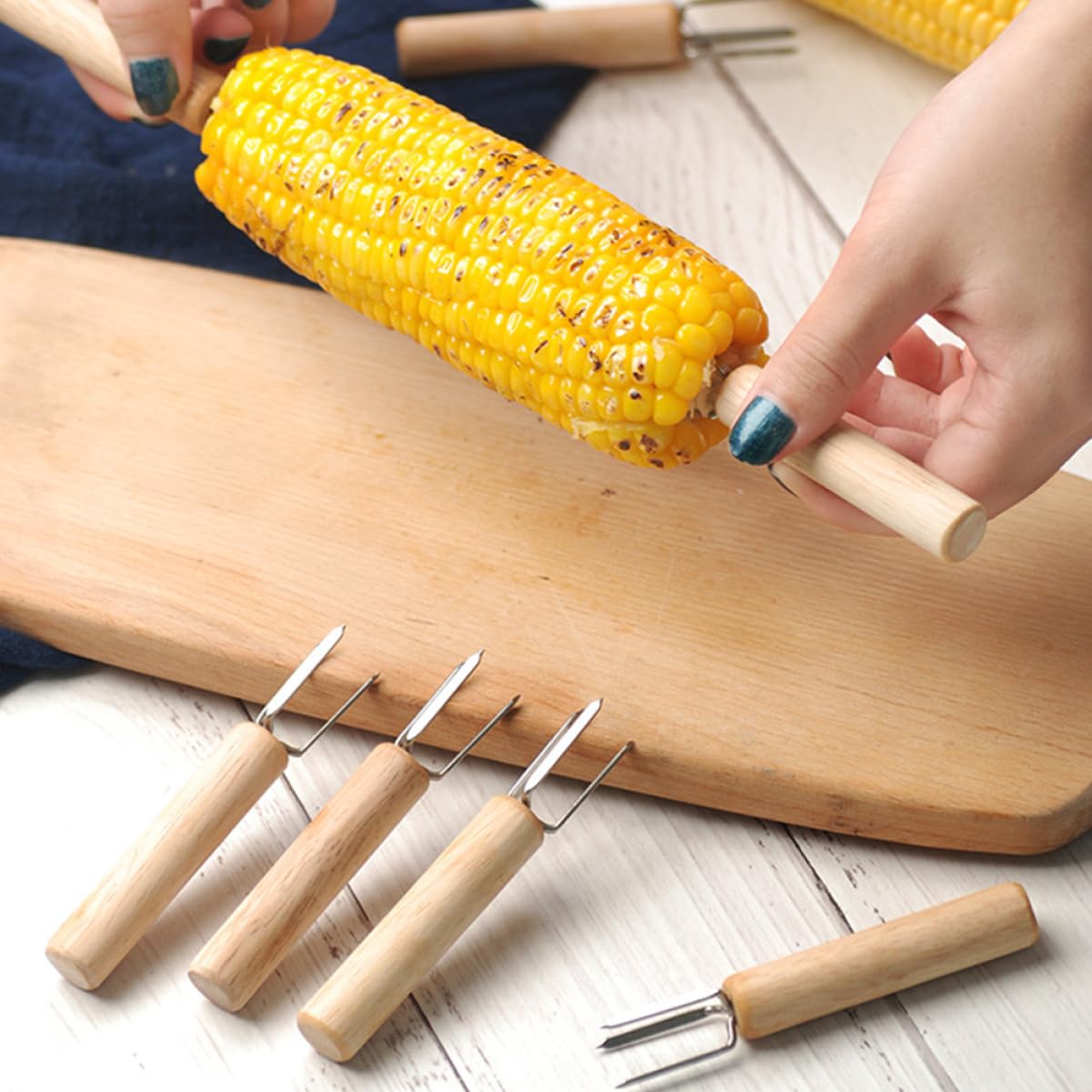 PRETYZOOM 5 Set Forchetta Per Mais Posate Padelle Cucina Hamburger Forno Porta Pannocchie Spiedini Stufa Griglia Per Esterni Detergente Forchette Barbecue Pelapatate Piastra 6 pezzi * 5