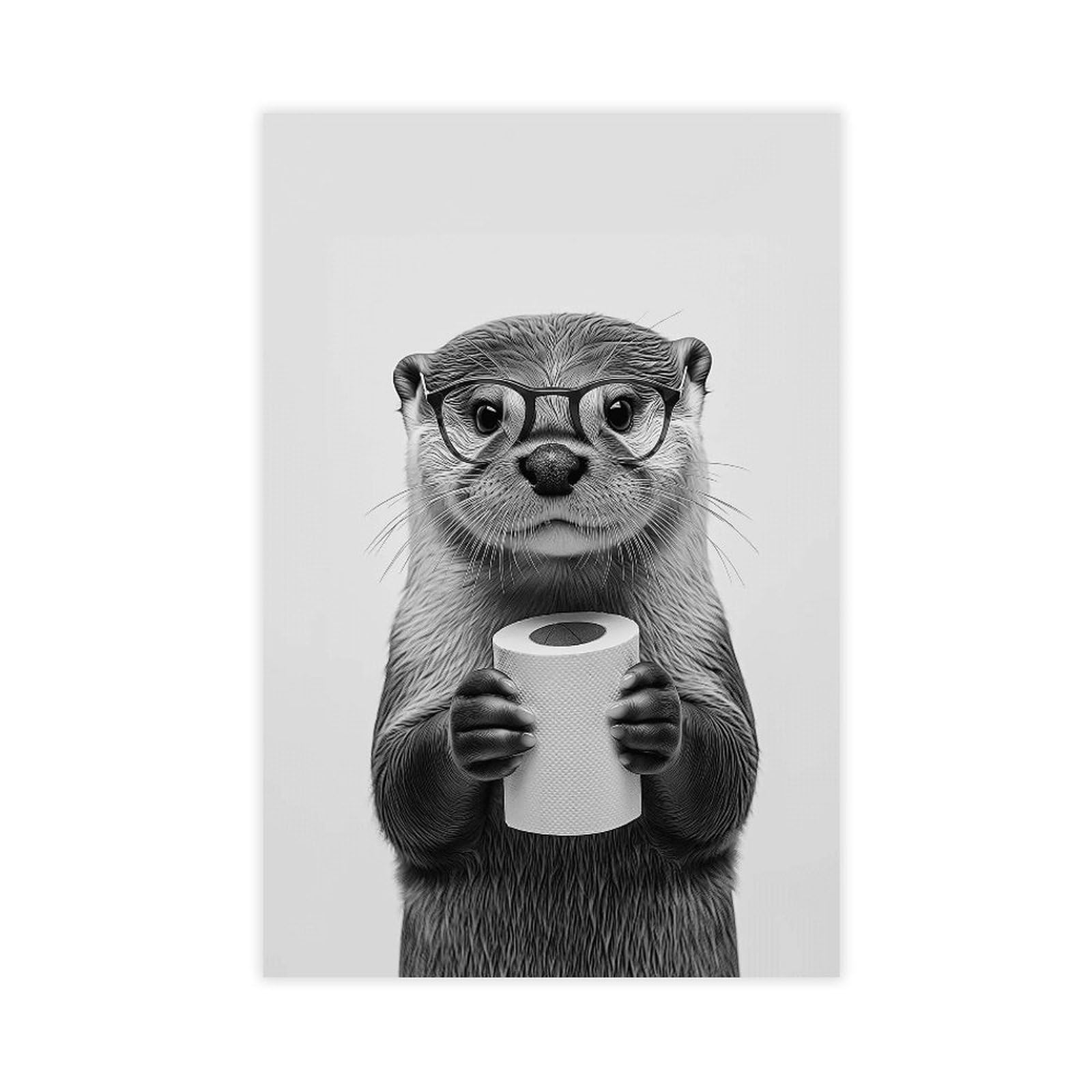 Wjwart Otter Holding Toilet Roll, Animal Bathroom Canvas Poster Wall Art Print Picture Paintings 12X18inch(30X45cm)