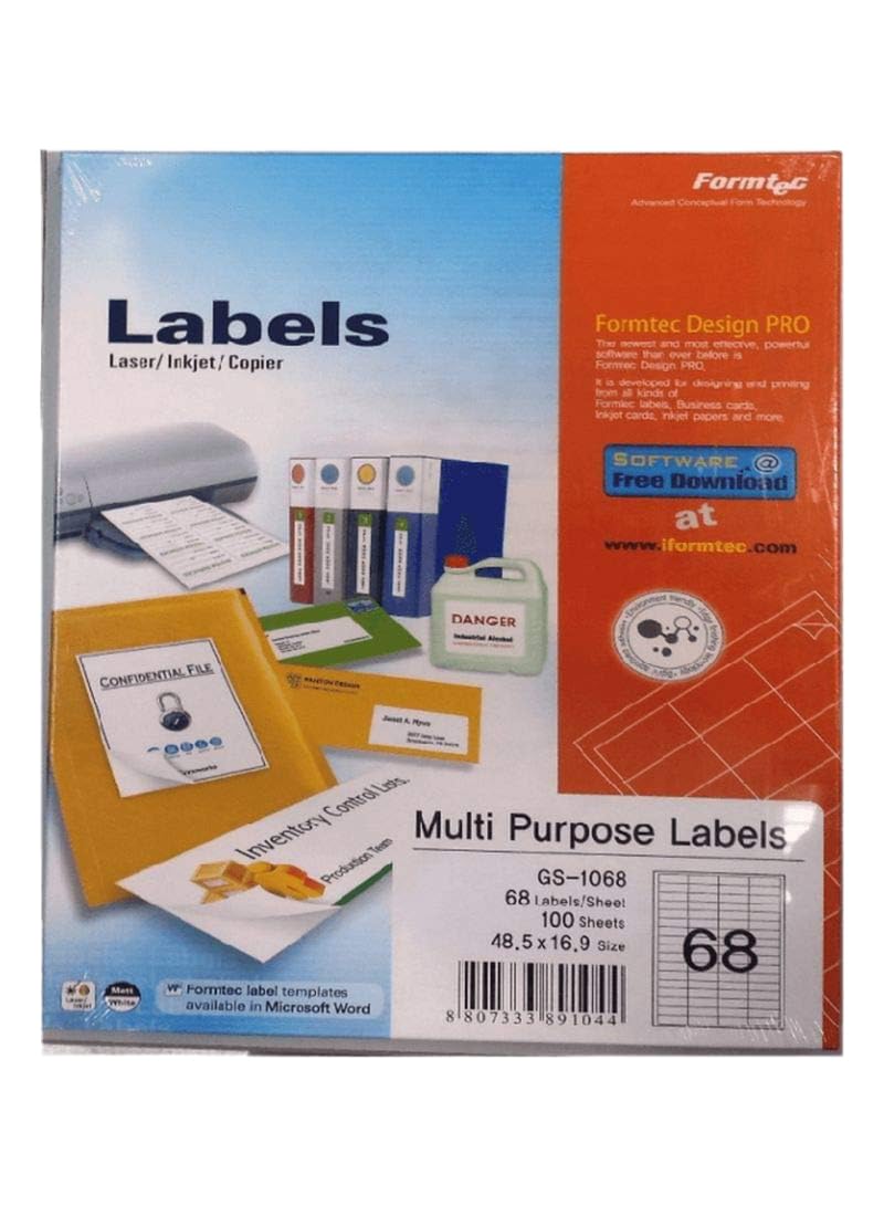 Formtec Labels 48.5x16.9mm 68 Labels Per Sheet FT-GS-1068