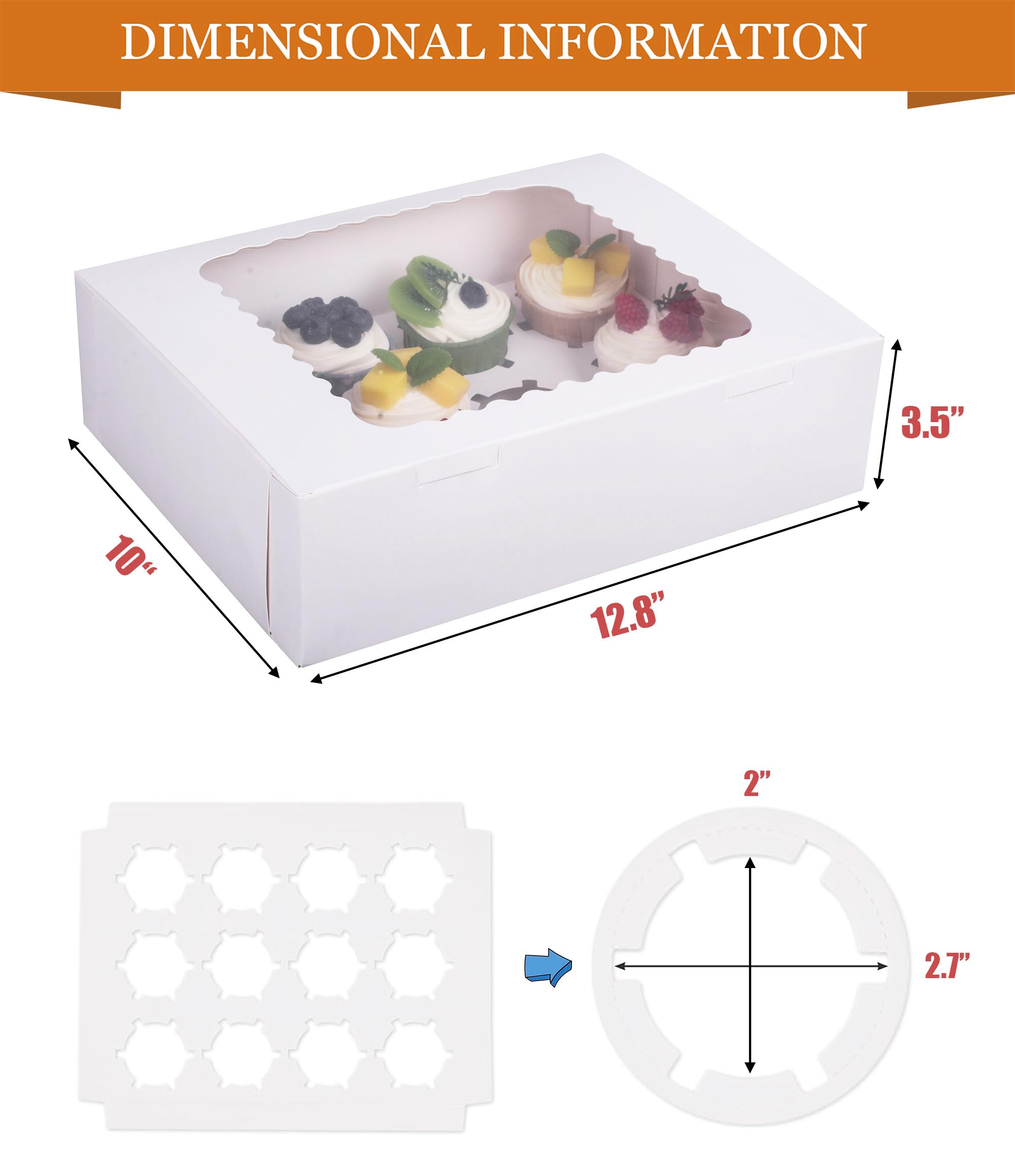 Cupcake Boxes - Hold 12 Cupcakes, Food Grade -2