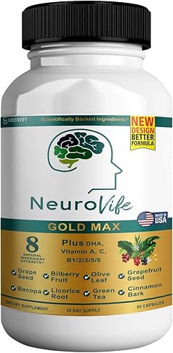 Miniatura 1 de NeuroVife Gold Max Suplemento de apoyo cerebral  8 extractos naturales con DHA, vitaminas A, C, complejo B  60 cápsulas vegetales  Fabricado en
