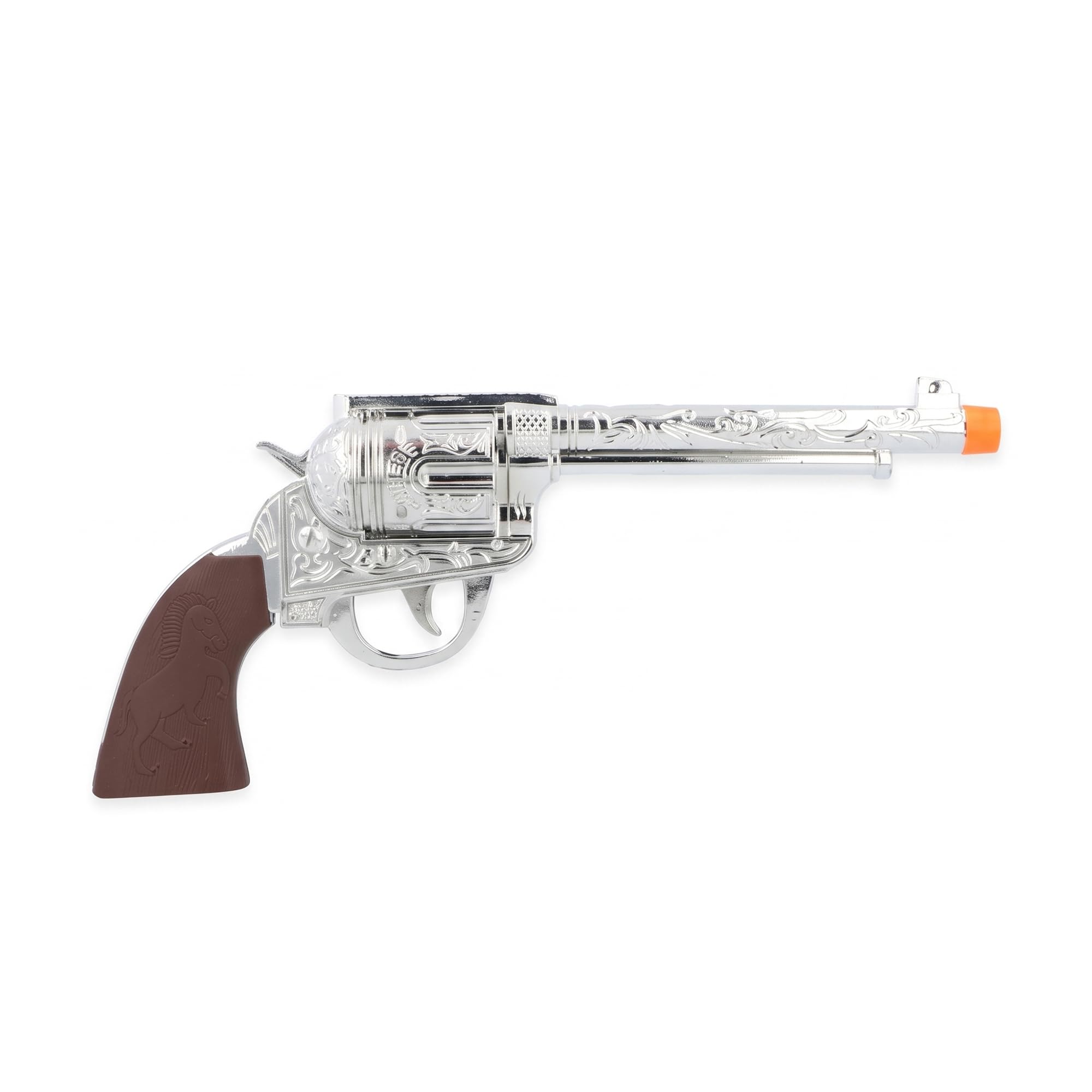 Lizzy Silver Cowboy Pistol Toy 28cm – Fancy Dress Costume Accessory with Decorated Barrel & Wood Effect Handle for Adult | Wild West Sheriff Western Prop