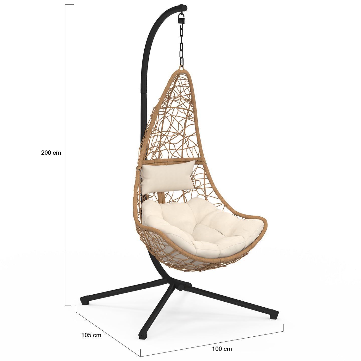 IDMarket - Fauteuil Demi-Lune Suspendu ajouré Effet rotin avec Coussin écru
