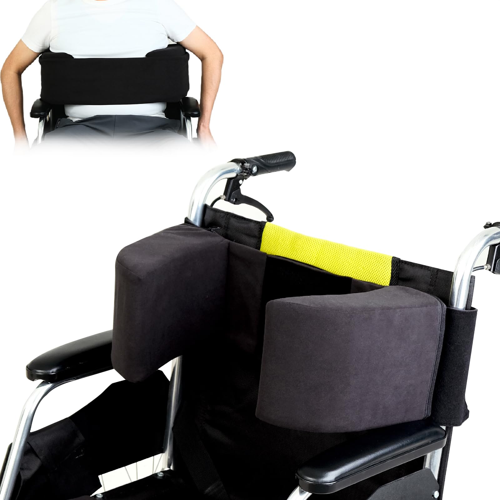 Lateral Support for Wheelchair, Lateral Support Cushion with Adjustable Side Panels for Wheelchairs, Wheelchair Stabilizer Attachment Chair Side Pads , Lateral Foam Wedge for Elderly (large black)