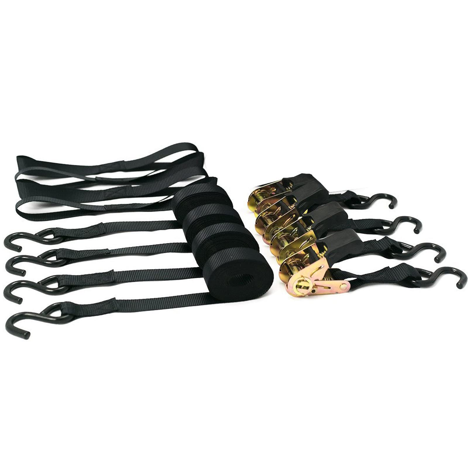 Cinghie di tensionamento con cricchetto e gancio a S, cinghie elastiche regolabili con gancio, cinghie di ancoraggio lunghe, tensori bagagli piatti con ganci in metallo per moto, ATV, rimorchi auto
