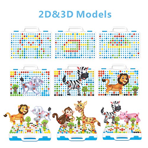 EL 212 Piece Creative Mosaic Drill Puzzle Kit, Electric Drill and Screwdriver Tool Set Toy, STEM Engineering Education Learning Building Block Toys, Game Activities Center for Kids Ages 3-10 Years