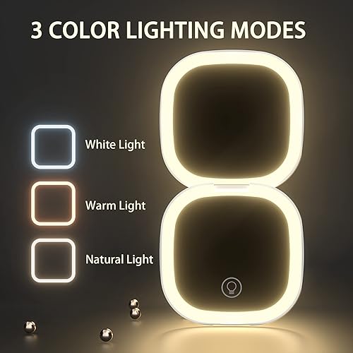 Miniatura 4 de ZsandBmy Espejo compacto con luz espejo de maquillaje iluminado de viaje recargable aumento de 1x10x 3 ajustes de luz brillo regulable espejo