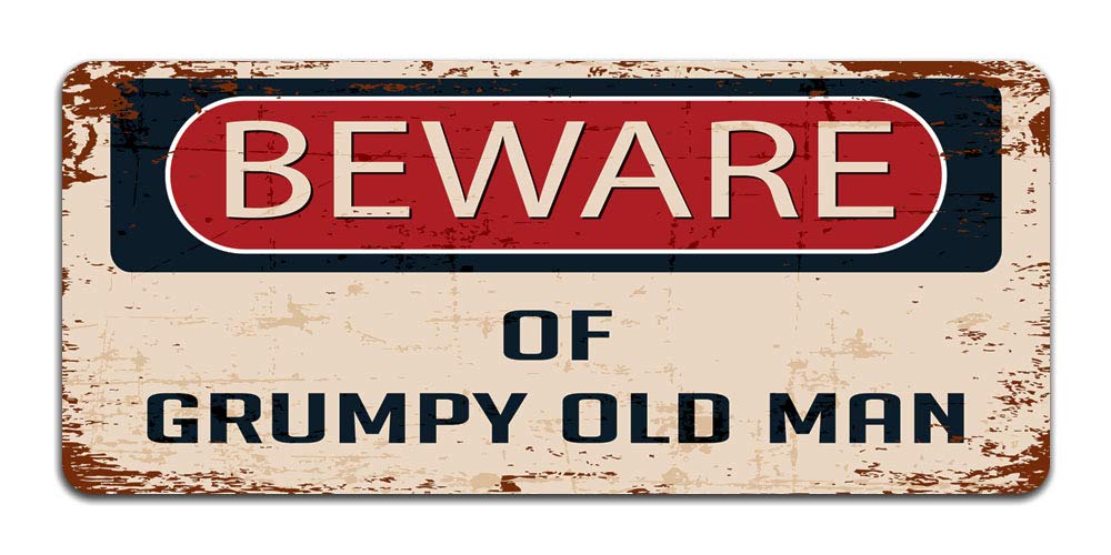 Print Crafted - Beware Of Grumpy Old Man - Vintage Metal Sign | Funny For Dad | Man Cave Decor