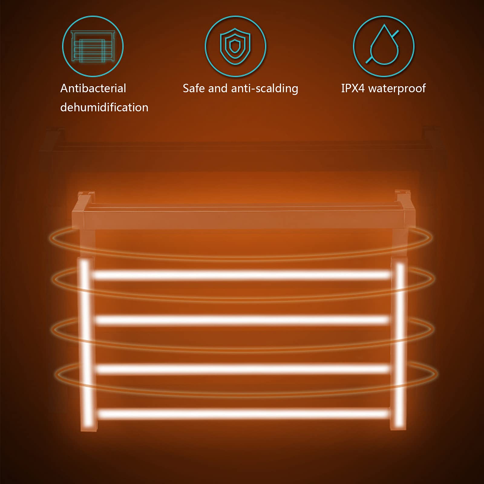 Calentador de toallas eléctrico inteligente, toallero calefactable enchufable montado en la pared de 4 barras, toallero de aluminio para espacio de baño con estante, rejilla de secado a temperatura