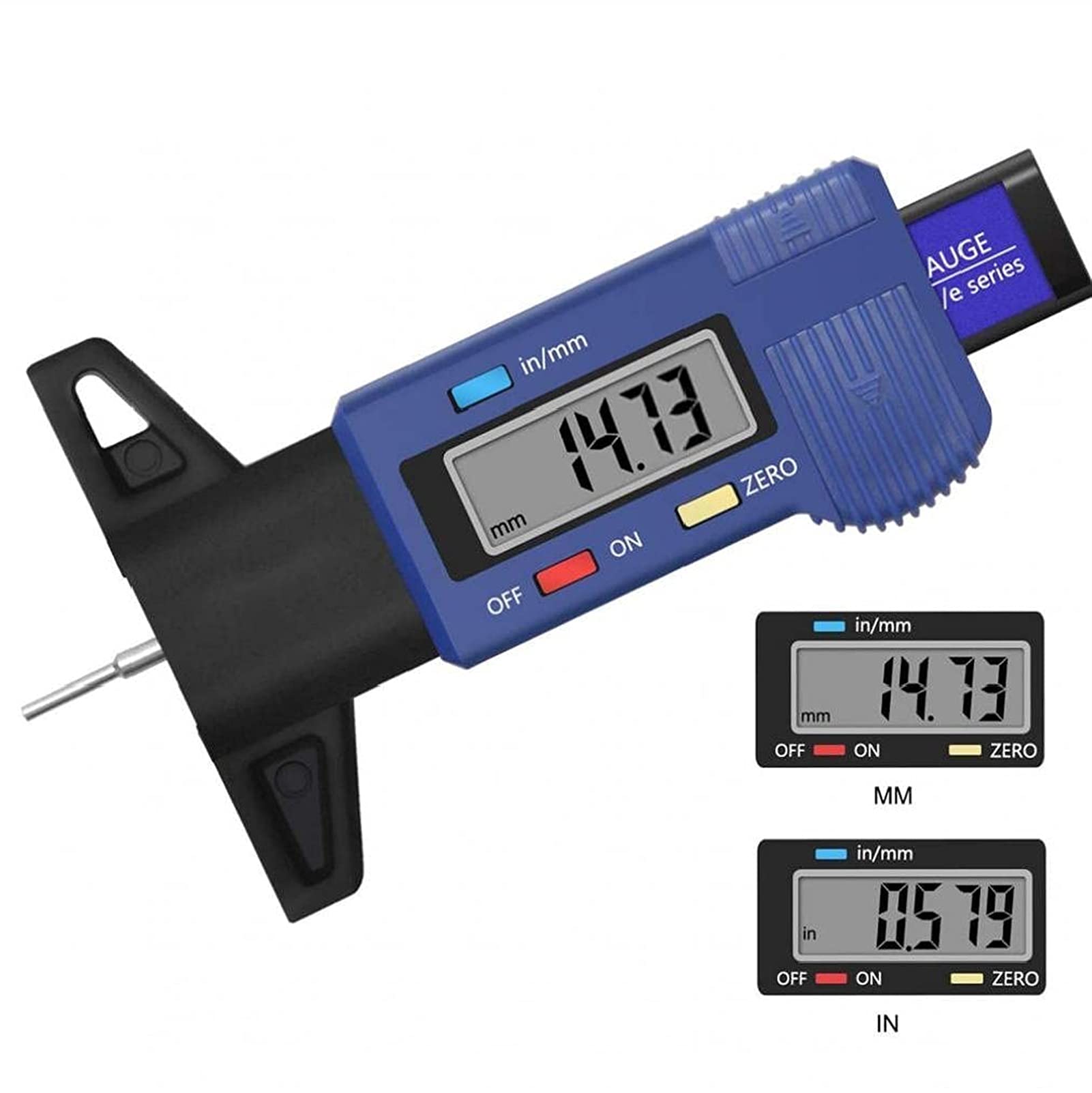 Medidor Digital de Profundidad de neumáticos Probador de Profundidad de Banda de Rodadura de neumáticos de 0-25,4 mm con Pantalla LCD Herramienta de medición de Calibre de Espesor Azul