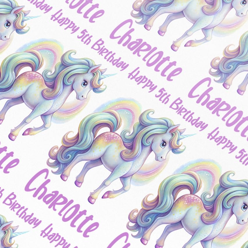 Personalised Unicorn Wrapping Paper Roll | Custom Name & Age Gift Wrap | 61cm Wide | Premium Matte Finish | Birthday & Special Occasion Present Wrap | Fully Recyclable