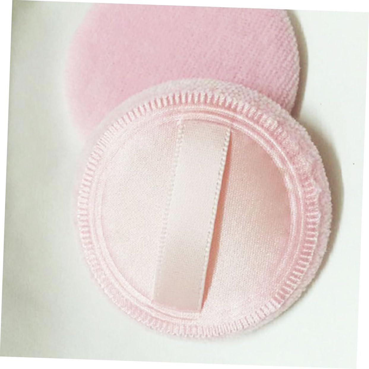 Healeved 8Pcs Round Cotton Makeup Blending Powder Puff with Ribbon Soft Velour Sponge for Foundation and Loose Powder Application Pink