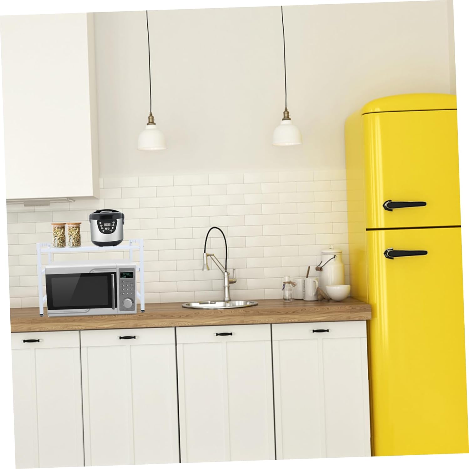 Cabilock Multifunctional Retractable Kitchen Storage Rack Desktop Organizer for Microwave Utensils and Cooking Supplies Space Saving Bathroom and Kitchen Stand Easy to Clean and DIY