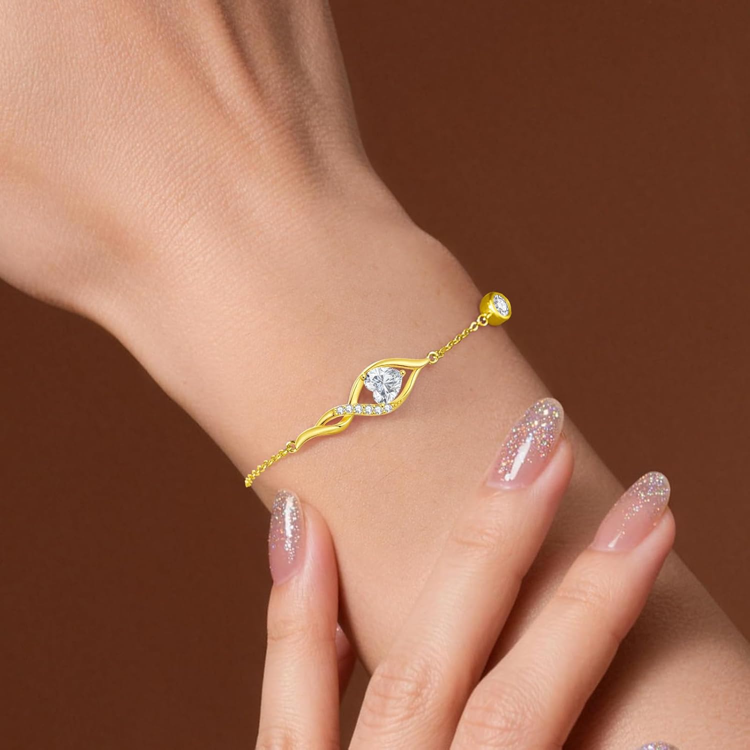ANDSO Mothers Day Gifts for Mom, Moissanite Infinity Bracelets for Women, 18K Gold Plated/Rhodium Plating Bracelet, Adjustable Anniversary Birthday Jewelry Gift for Women Wife Her