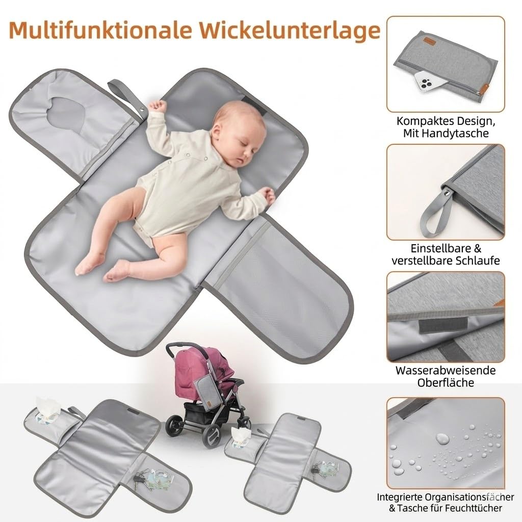 Zaino fasciatoio grande con fasciatoio e borsa termica, borsa fasciatoio alla moda con molto spazio, impermeabile, grande per viaggi e vita quotidiana, fissaggio per passeggino GROWZELT