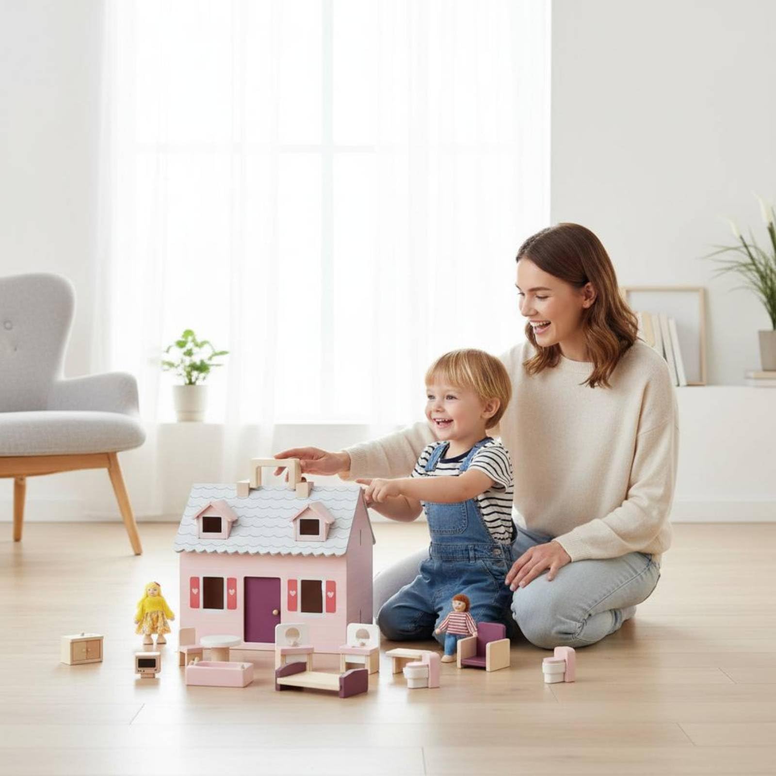 Casa Giocattolo Bambini Casa Bambola Mobili Personaggi Accessori Portatile Pieghevole Vernice a Maniglia Elastico per Porta Adatta a Viaggio Auto Nonni Festa Bambini