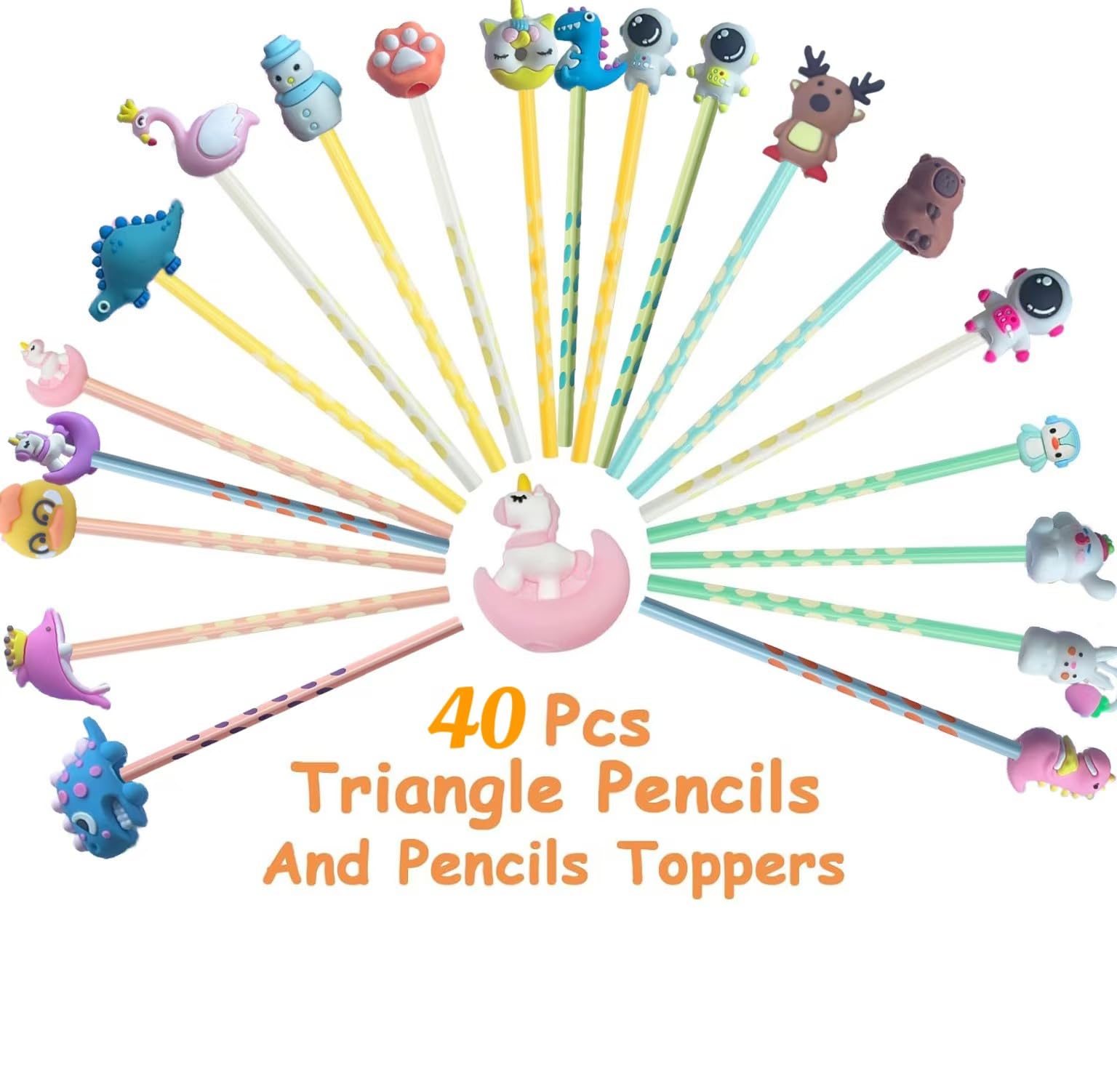 40pcs Gadget Compleanno Bambini, Matite per Bambini regalini fine festa compleanno,Matite colorate Bambini Regalo Festa,Matita Triangolare per Bambini with Animale Topper