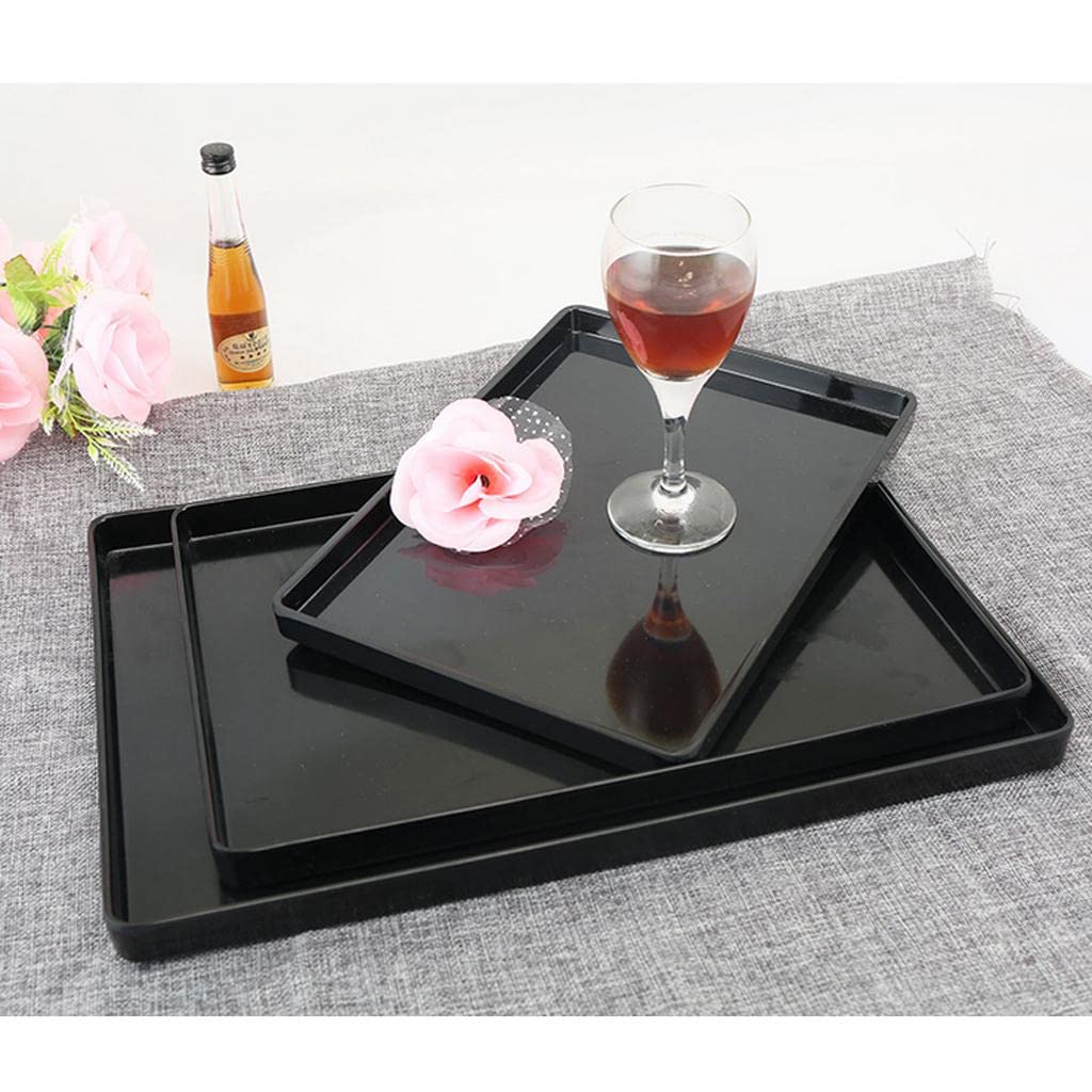 misppro Bandeja grande de plástico rectangular para alimentos, bandeja de mayordomo, bandeja de desayuno (negro, 14 x 10 pulgadas)