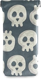 susiyo Halloween Skulls Seamless Glasses Case Portable Microfiber PU Leather Soft Sunglasses Bag Eyeglasses Pouch Holder Squeeze Top for Women Men