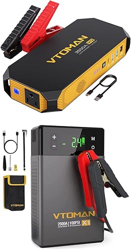 VTOMAN V12 Jump Starter y X1 Jump Starter con compresor de aire, caja de arranque de coche de 3500 A, cargador portátil para portátil con salida de