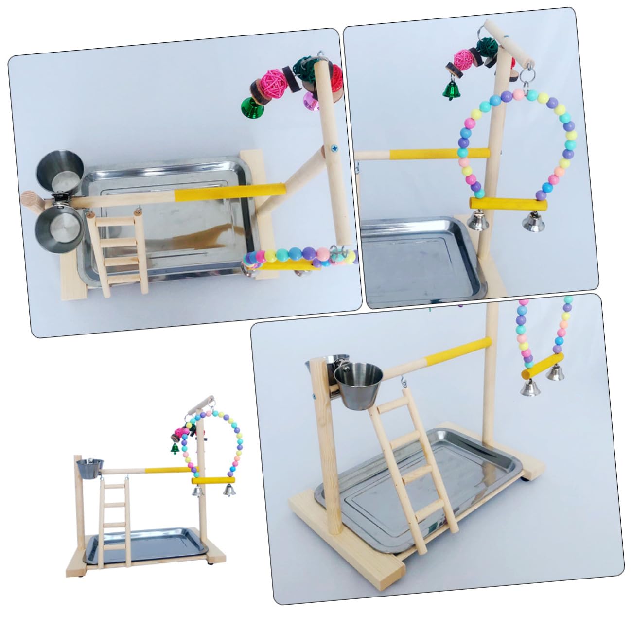 DOITOOL 1juego Parrot Playing Stand Toy para Entrenamiento De Aves De Madera Natural y Divertido para Interacción Casa y Tiendas De