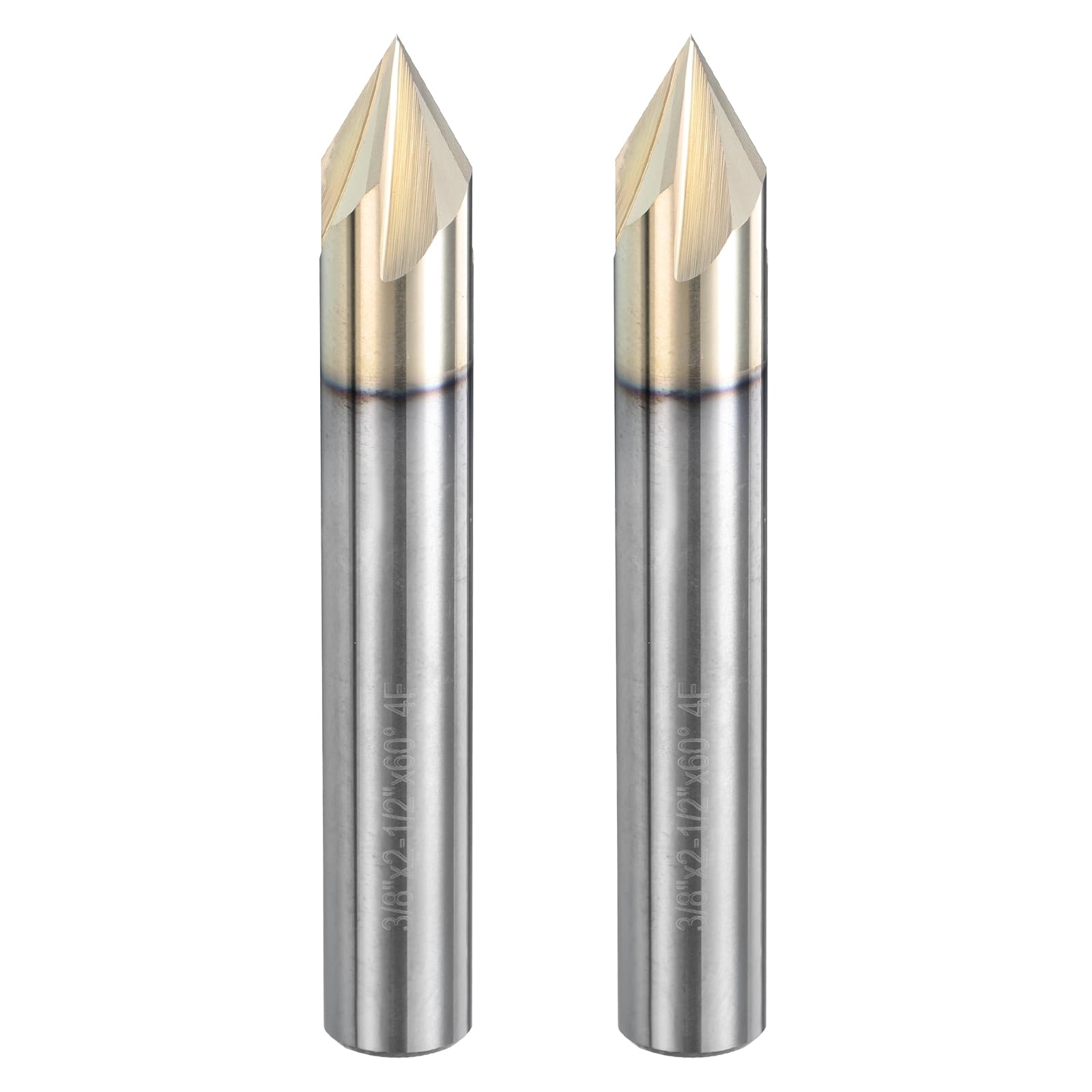 uxcell Lot de 2 fraises de défonceuse à rainure en V de 60 degrés pour pointe CNC et 4 flûtes Tige de 9,5 mm Fraise à sculpter en carbure nano-revêtement pour gravure