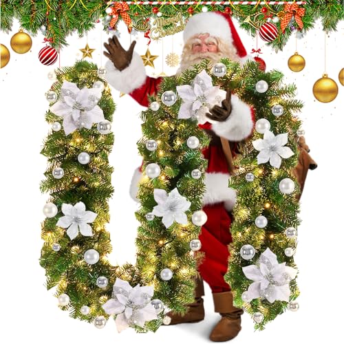 Fancysky Guirnaldas Navideñas con Luces LED, 1.8m, Corona Artificial, Decoración Navideña, Se...