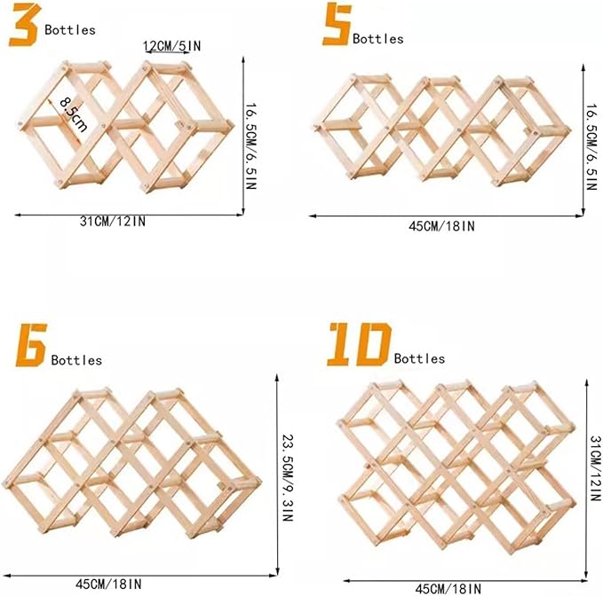 SONGCHAO Soporte para Botellas de Vino Plegable de Madera (3 Botellas) miniatura 3