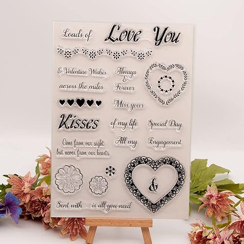 Kisses Love - Sellos transparentes con diseño de corazón, bendiciones, palabras, flores, sello transparente, sellos transparentes para decoración de
