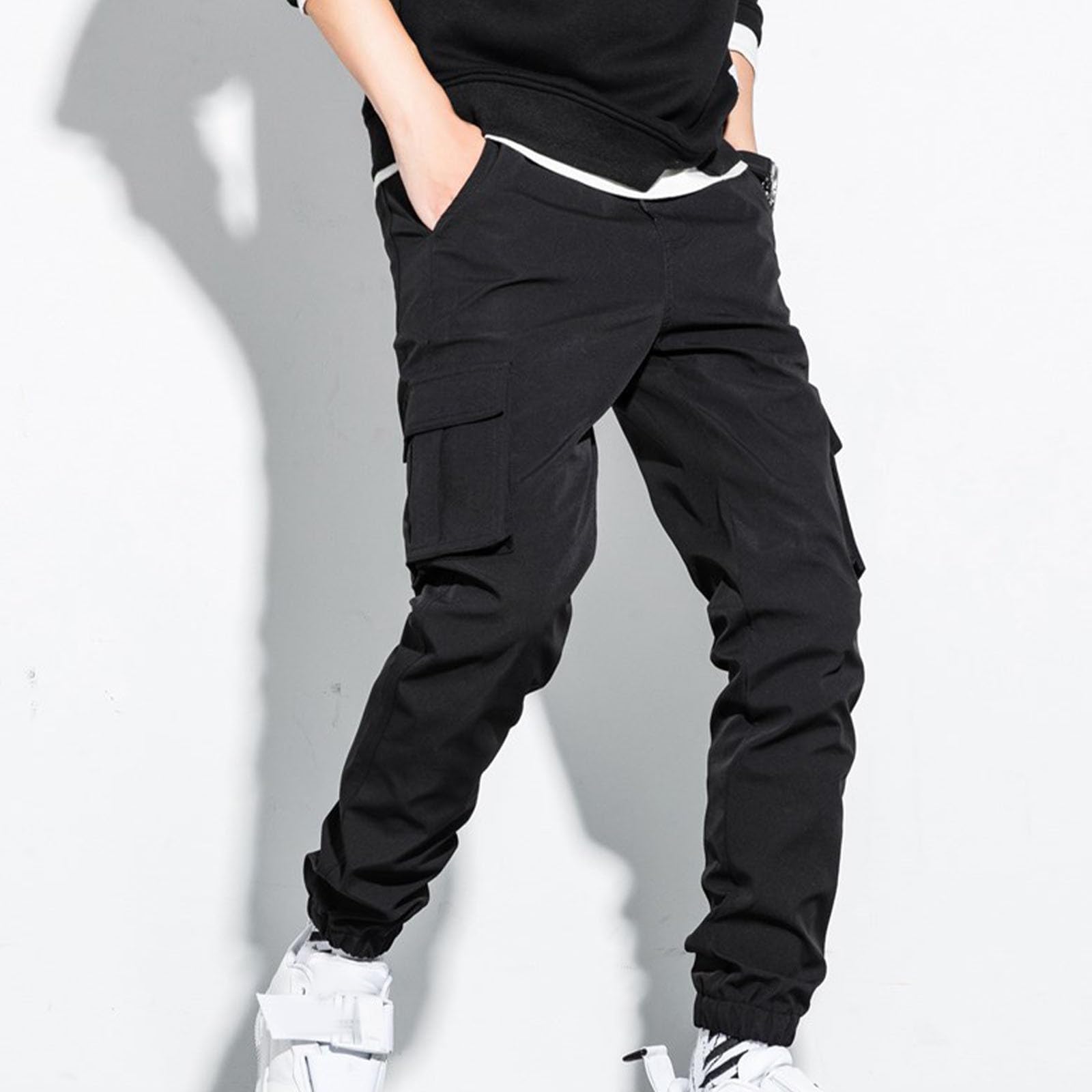 Cargo Pants for Men Slim Fit Casual Work Pants Drawstring Elastic Waist Joggers Outdoor Fishing Hiking Sweatpants — view 3
