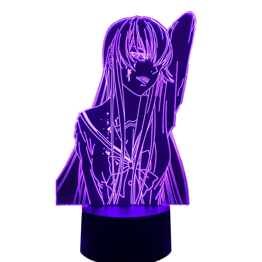 Busujima Saeko Anime Manga Figure 3D Lamp Remote Touch Switch USB Bedroom Decor Night Light Child Room Desk Led Lamp Brithday/Xmas Gift Busujima Saeko
