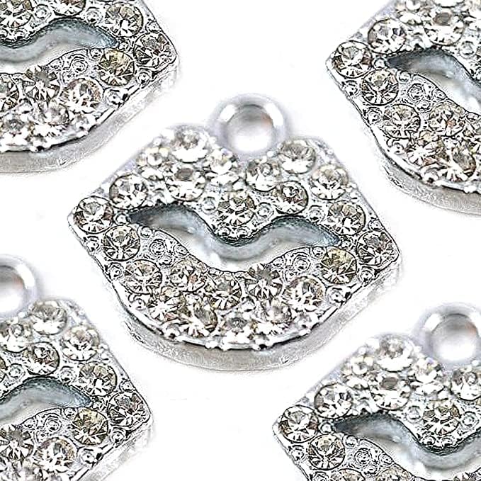 Miniatura 2 de M13-E MONNEL Clear Crystal Sexy Lip Kiss Charms Colgantes al por mayor (10 piezas), Metal, cristal