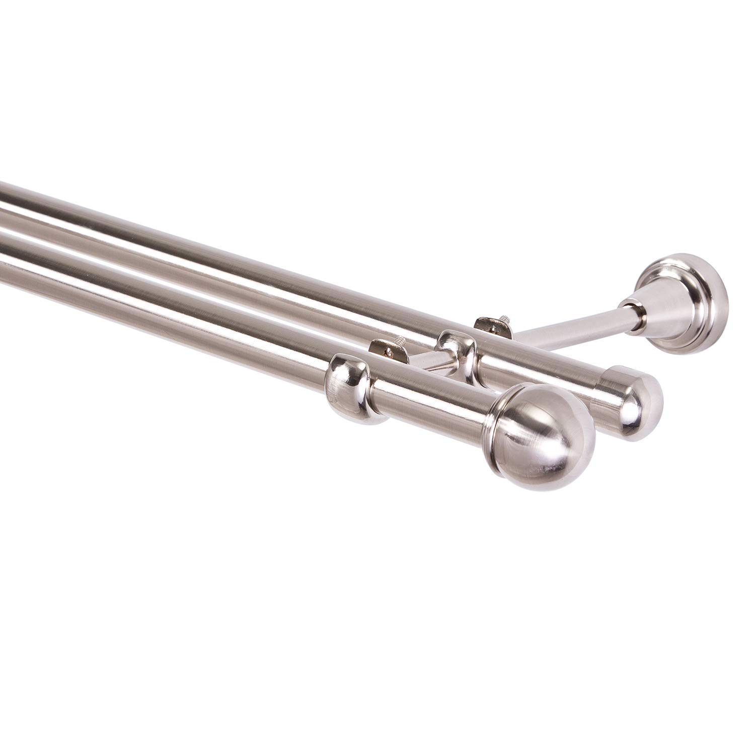 Tringle à rideaux double 19 mm aspect acier inoxydable, métal, 240 mm