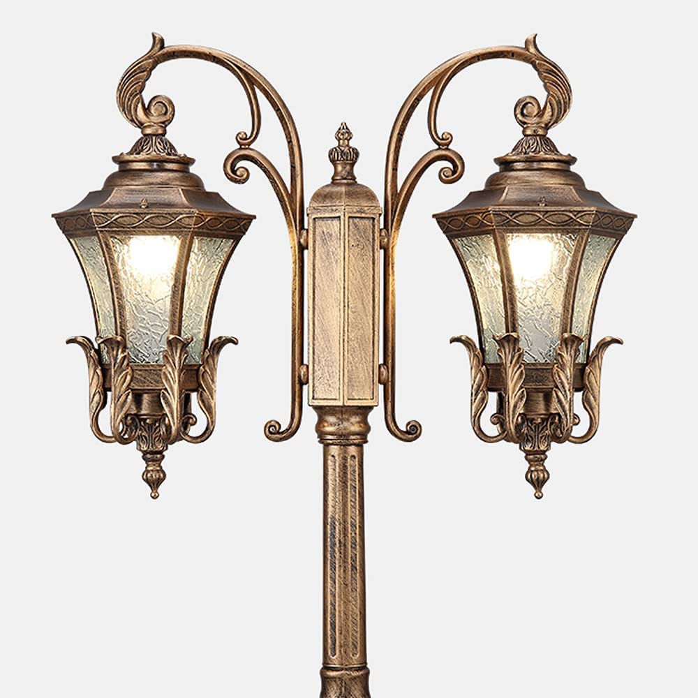 QUSYZD Strong Durable E27 Retro European 2-Heads Pillar Post Light Traditional Waterproof Aluminum Utdoor Floor Lamp External Glass Lantern Garden Landscape Column,Glass-210cm