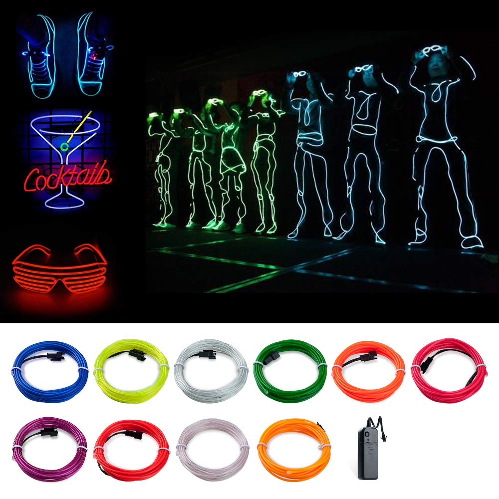 Cable LED Tira de Luces de Neon Flexible de Alimentado 3 Modos de Funcionamiento, Decoración de Coche, Fiestas, Disfraz de Carnaval (Azul helado, 5M)