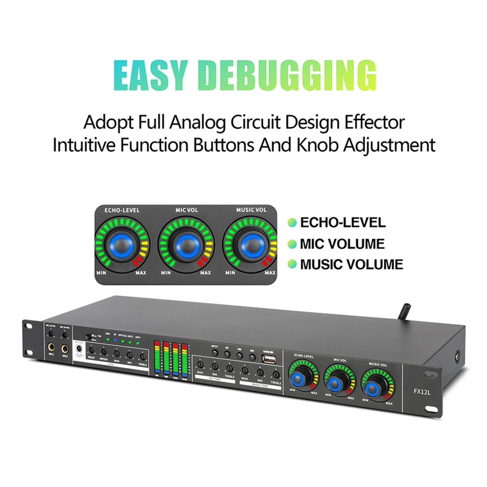 Procesador De Efectos De Audio Digital Reproducción USB Entrada Bluetooth Micrófono Profesional Sistema De Efectos De Procesador De Eco De Sonido