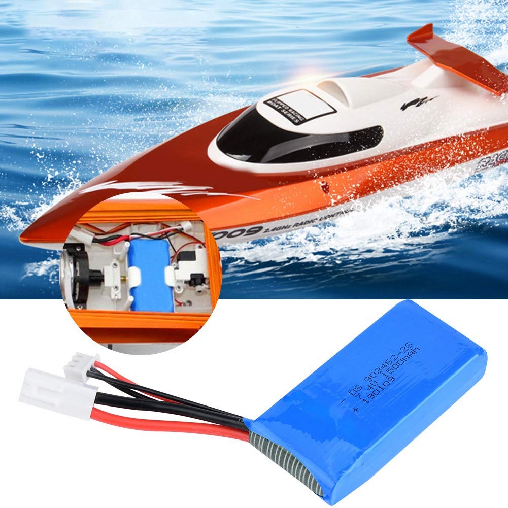 Batería de Litio de 7,4 V, 1500 MAh con Enchufe Pequeño para Barcos Modelo FT009 RC, 2 Piezas de Alto Rendimiento