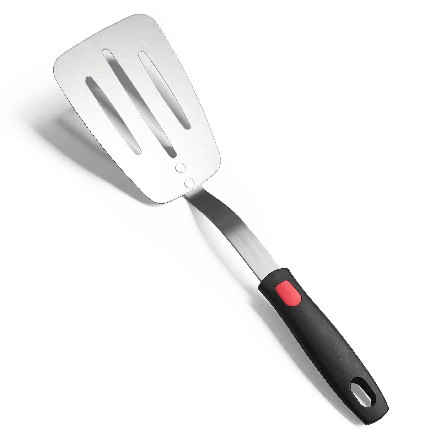 Edelstahlspatel, flexibler Metall-Pfannenwender mit Schlitzen für Gusseisen-Bratpfanne, dünne Klinge und hitzebeständiger Silikongriff, ideal für Eier, Kekse, Fleisch, Crep, groß
