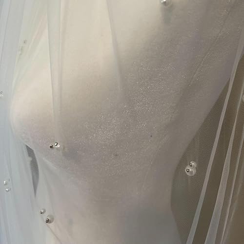 Miniatura 5 de Bambi Elegant Bridal Cathedral Veil with Artificial Pearl Design - White, 118.1 inches Long