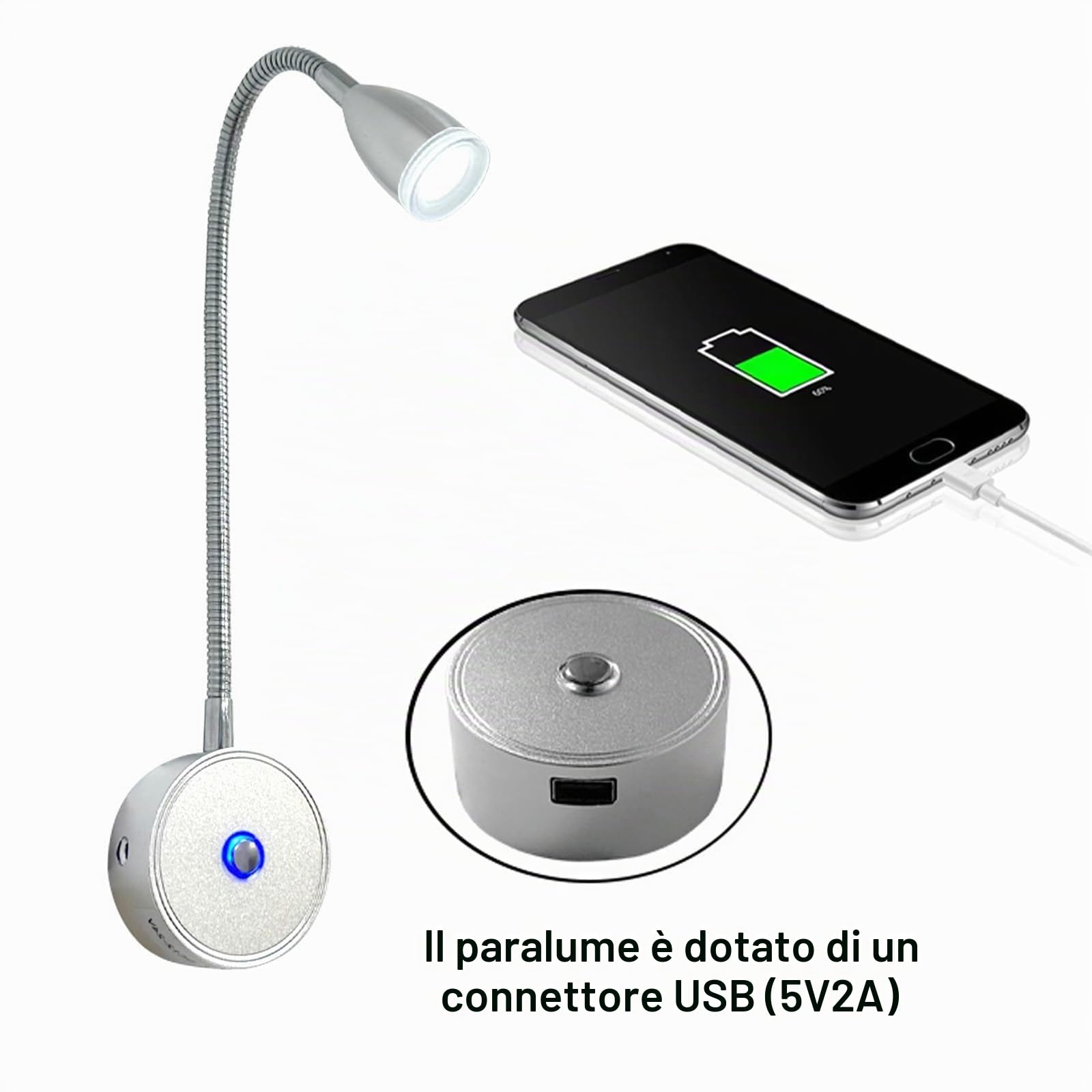 Lampada da lettura a LED 12 V, 3 temperature di colore, 3 W, dimmerabile, collo di cigno flessibile, DC12-24 V, per auto, camion, camper, campeggio, barca (2 pezzi)